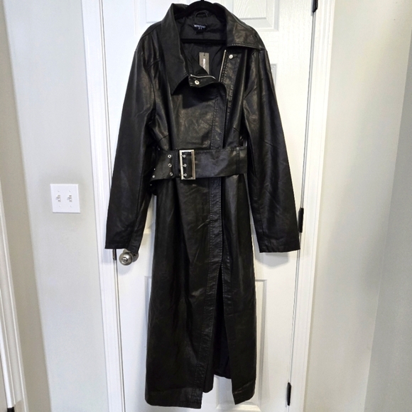 PrettyLittleThing Women's Long Faux Leather Textured Black Trench Coat 14 - Picture 1 of 16
